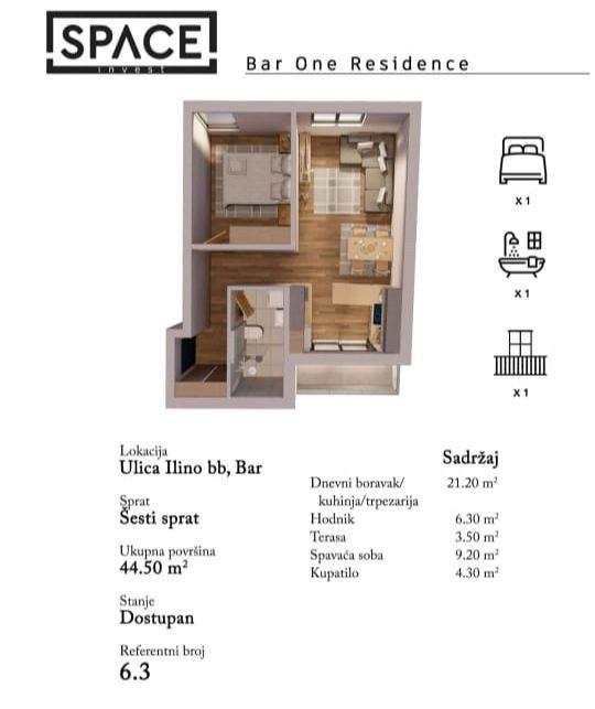 Neue luxuriöse 60 m2 große Apartments mit zwei Schlafzimmern in Bar, nur 1 km vom Meer entfernt